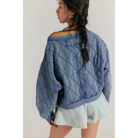 Free People We The Free Mirage Pullover Sweatshirt Top Diamond Quilted XL 284534 - Picture 2 of 11
